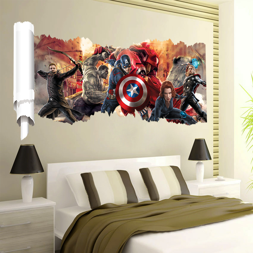 Tranh decal dán tường 3D Siêu anh hùng AmyShop (50 x 90 cm)