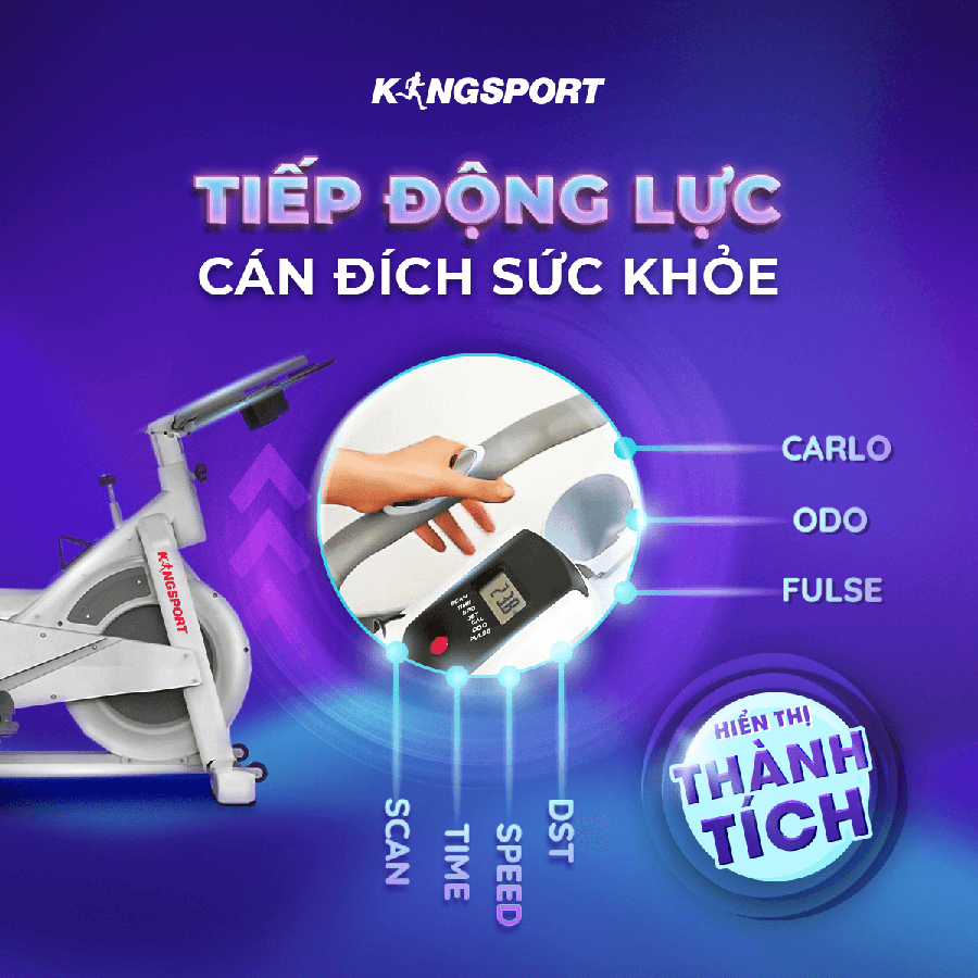 Xe đạp tập thể dục tại nhà Kingsport BK-5803 tải trọng tối đa 120kg, tích hợp đồng hồ thông minh đo các thông số khi tập luyện