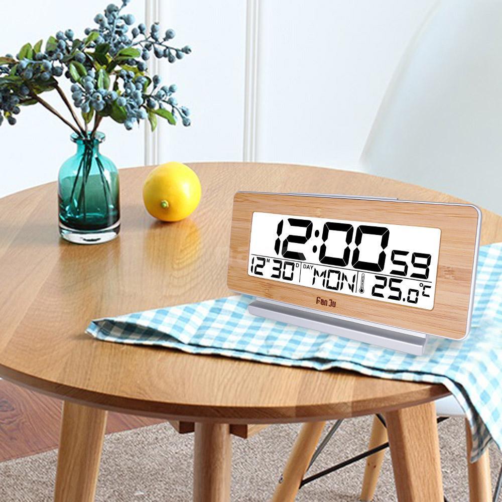 Đồng Hồ Báo Thức Kỹ Thuật Số Bằng Gỗ Có Màn Hình Lcd Hiển Thị Nhiệt Độ C / F