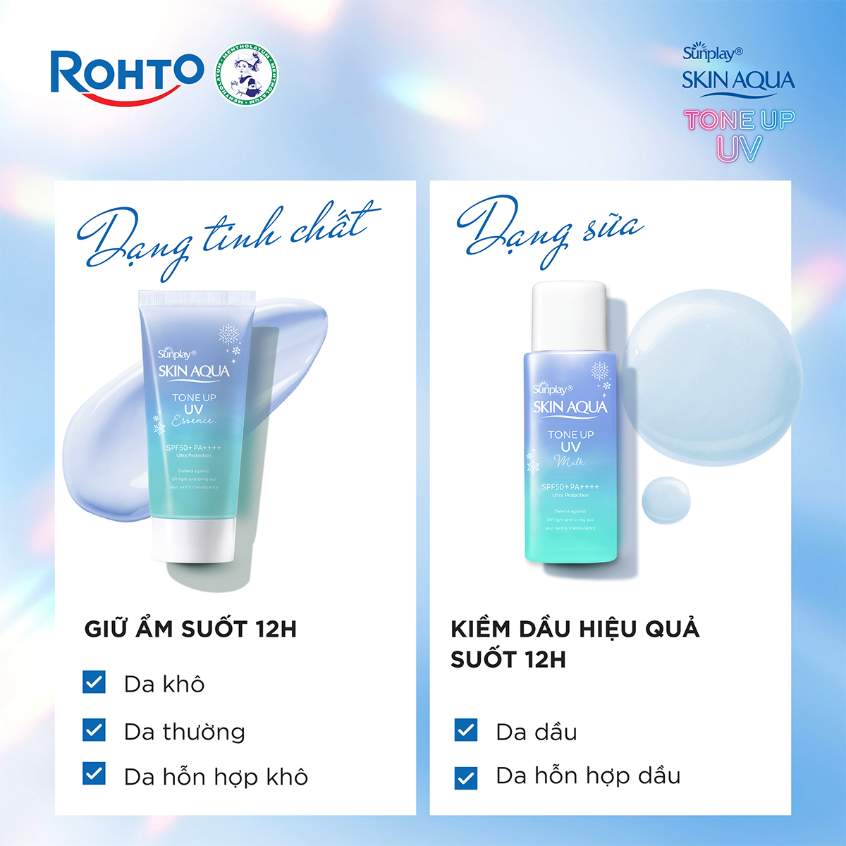Kem chống nắng nâng tông Skin Aqua Tone up Blue cho da vàng có khuyết điểm đỏ, dạng sữa Sunplay Skin Aqua Tone Up UV Milk Blue SPF 50+ PA++++ 50g