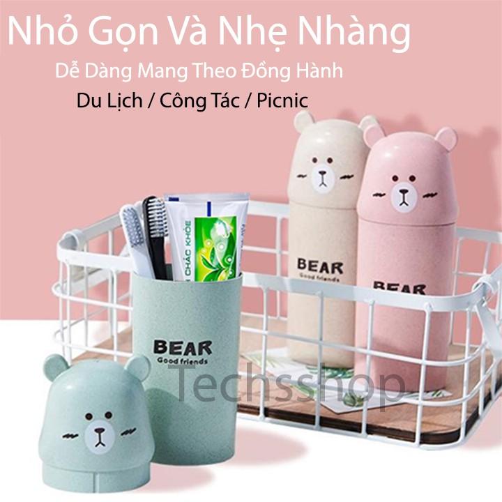 Hộp đựng bàn chải kem đánh răng du lịch - Bình đựng kem đánh răng bàn chải có nắp đậy hình gấu dễ thương