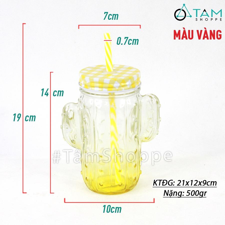 Ly thủy tinh xương rồng có quai trong suốt nhiều màu LATT-05