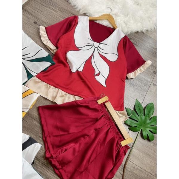 Bộ Đùi Nữ ️ Đồ Bộ Đùi Nữ Cộc Tay Lụa Satin Đẹp Mặc Ngủ Mềm Mịn