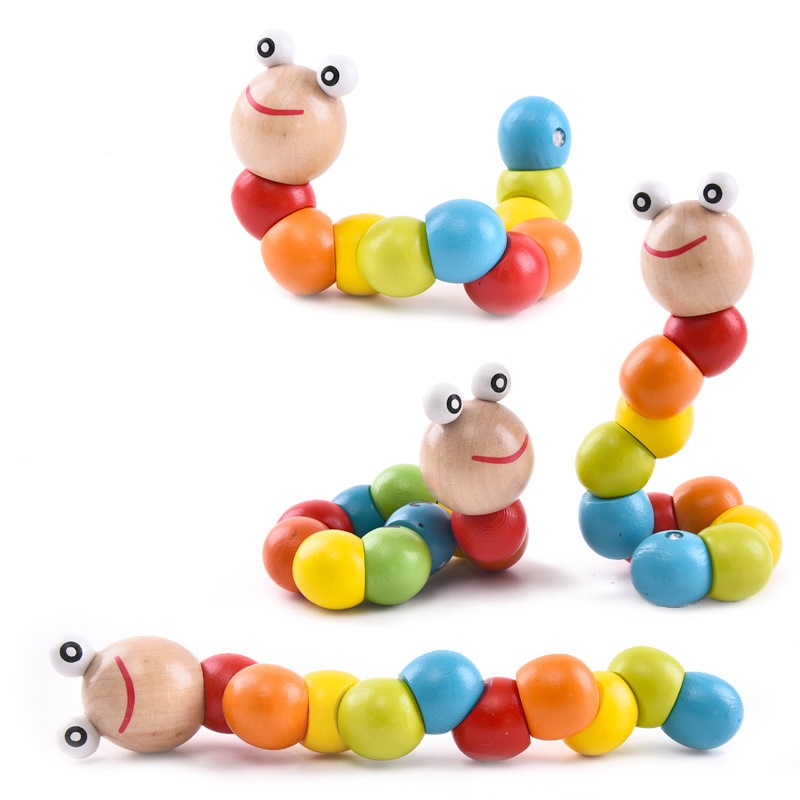 Combo 7 món đồ chơi cho bé phát triển trí tuệ (Đàn gỗ, tháp gỗ, luồn hạt, sâu gỗ, đồng hồ gỗ, thả hình 4 trụ, lục lạc tròn )