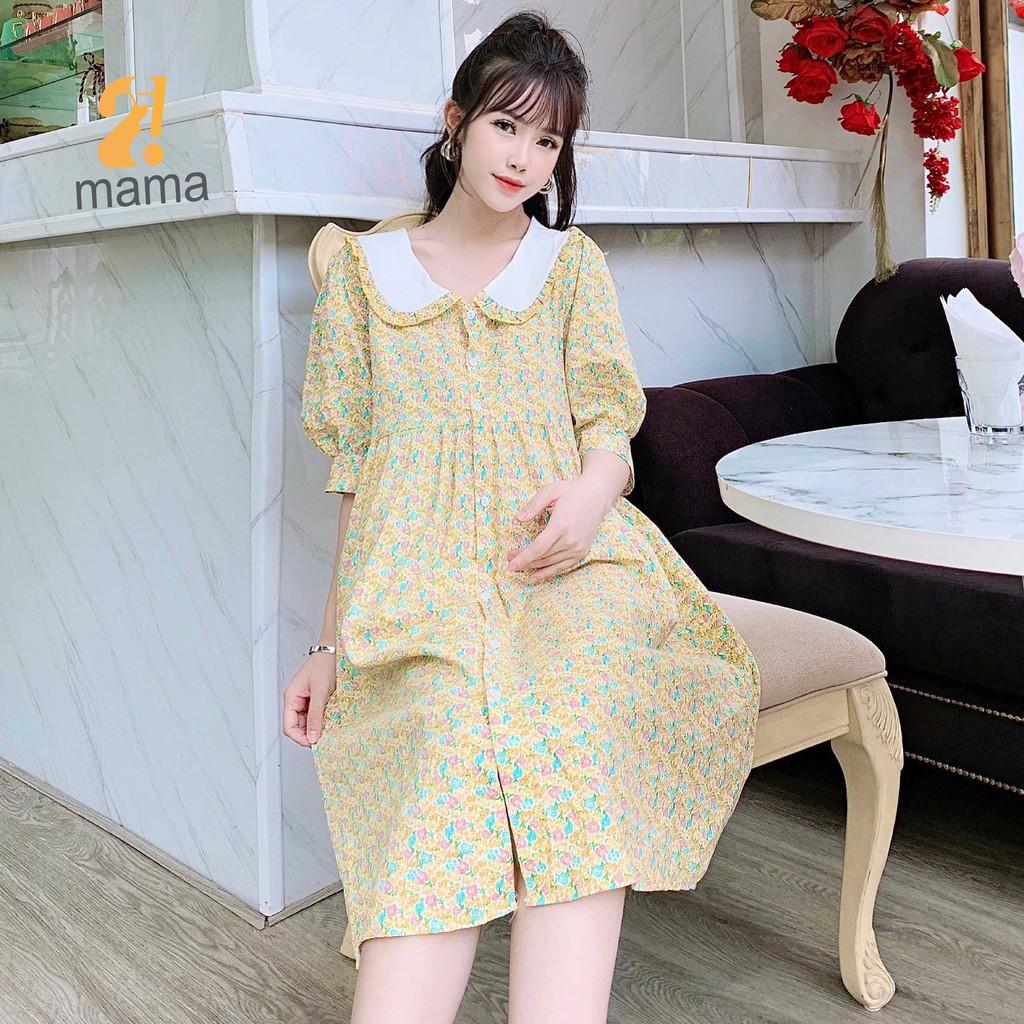 Váy bầu thiết kế 2MAMA hoa nhí dáng xòe rộng chất boy Hàn mềm mại V82