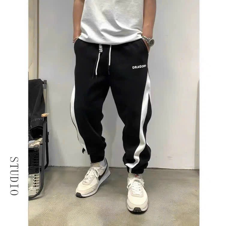 Quần Jogger Nỉ DRAGON+ Phối Sọc Bo Túm Gấu Unisex Đang hottred