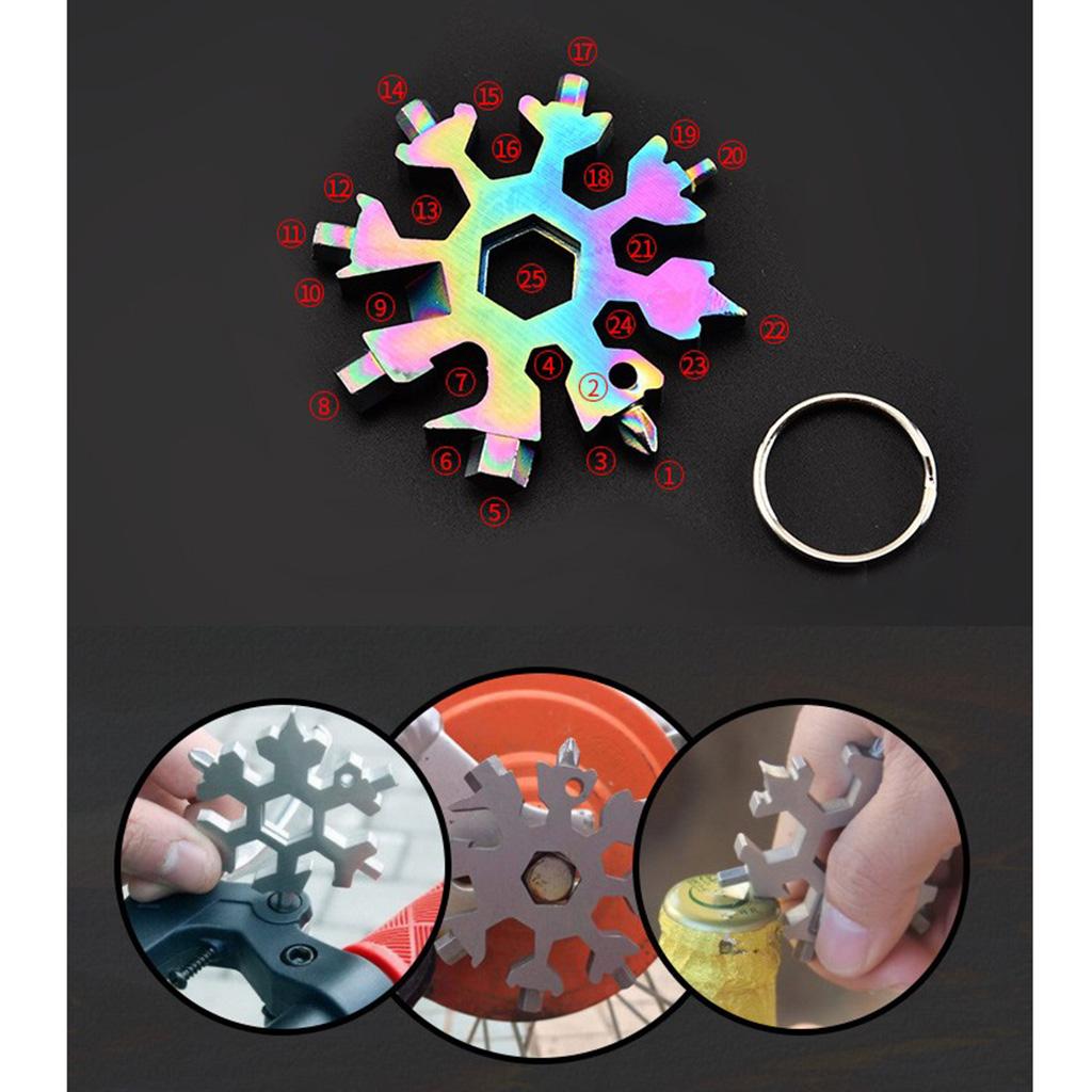 18 In 1 Stainless Steel Snowflake Multi tool Keychain Hand Tool Silver