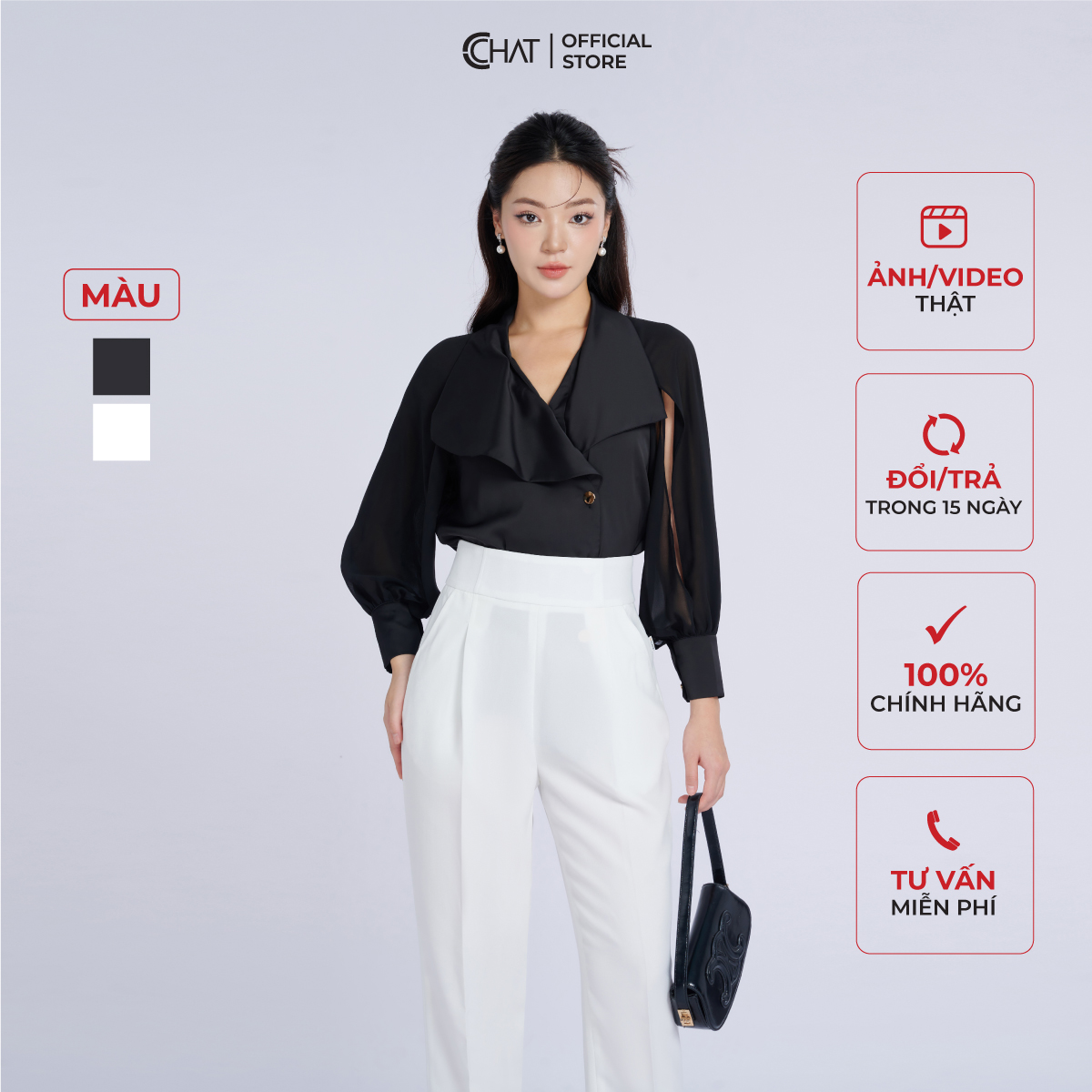 Áo Sơ Mi Nữ Kiểu Cổ Rủ Tay Phối Xẻ Chất Liệu Lụa Cao Cấp Mềm Mịn 53FDL8022ST