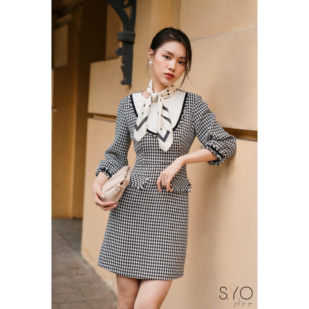 Đầm tweed phối ngực áo tay bồng SYO D4820040