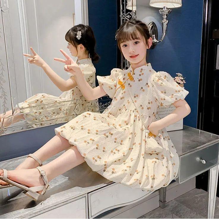 DONGSHOP HOT Váy Hanbok cho bé gái Quần áo mùa hè 2023 Váy công chúa thời tây cho bé gái Váy hoa mùa hè