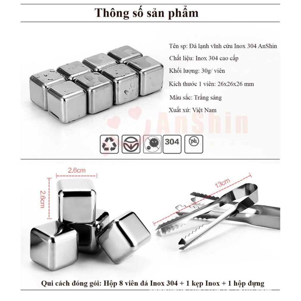 Đá lạnh vĩnh cửu Inox 304 cao cấp (hộp 8 viên tặng kẹp gắp)