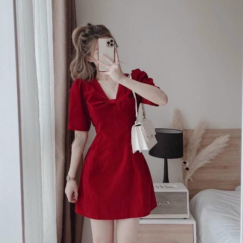 Đầm Nhung Nơ ngực Cực Xinh - D0483