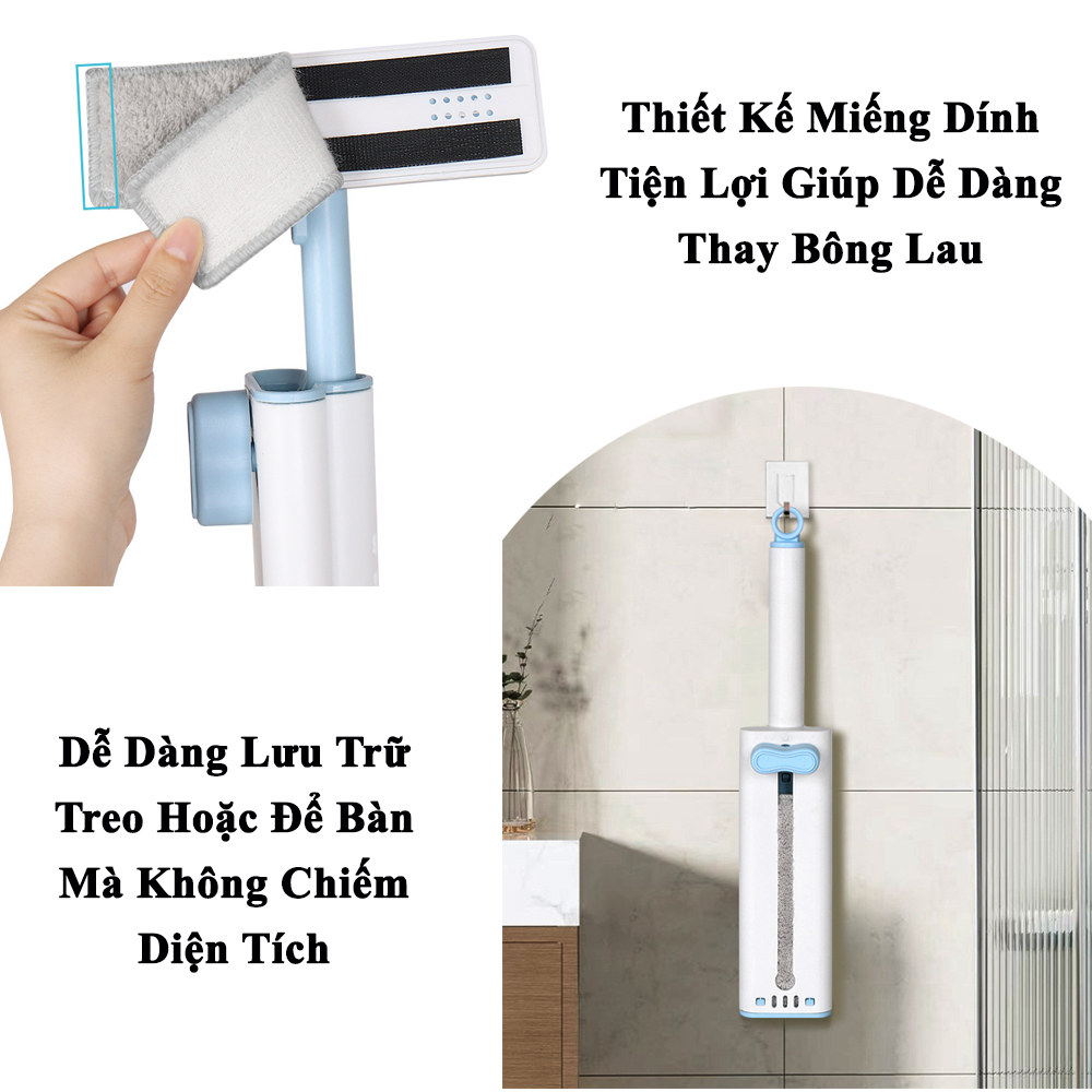 Cây Lau Tự Vắt Mini KUNBE Đa Năng Vệ Sinh Kính, Bếp, Gạt Nước Với Bông Lau Thấm Hút Tiện Lợi