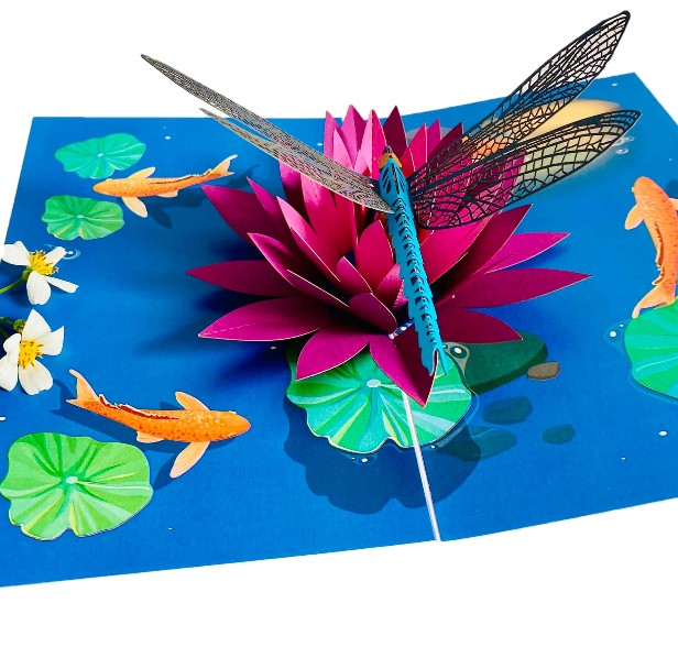 F20 -  Thiệp 3D Chuồn Chuồn &amp; Hoa Súng – Dragonfly on Lotus – Pop Up Card Viethands Giftshop