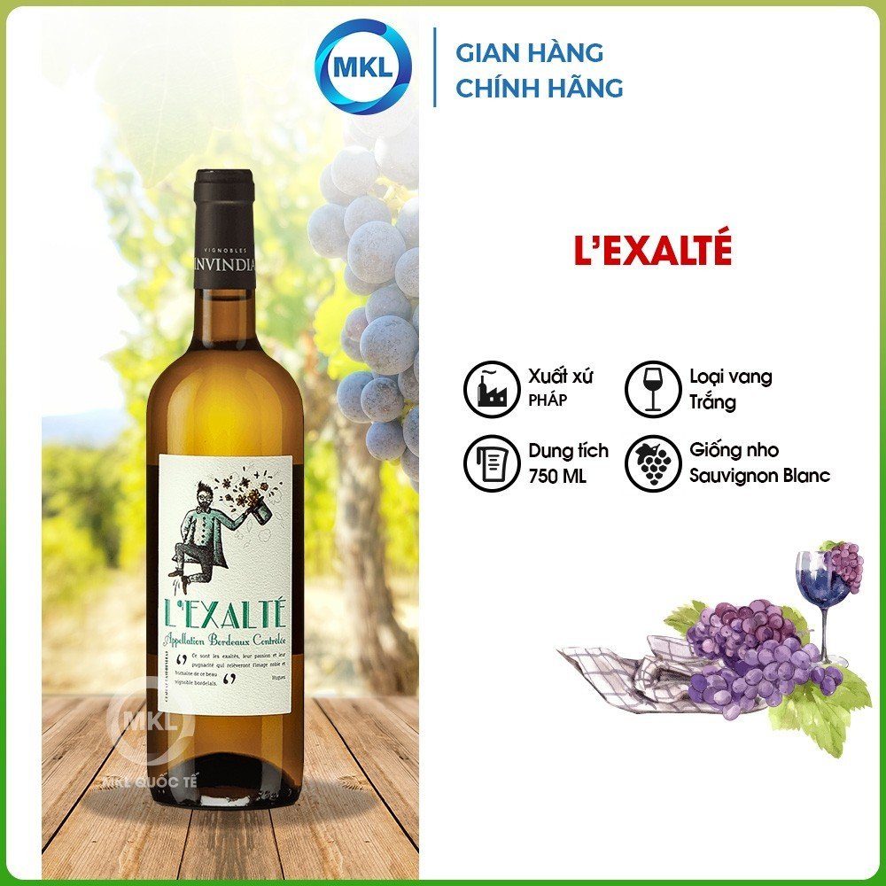 Rượu Vang Trắng Château Haut Meyreau L'Exalté AOP Bordeaux 750ml 12.5% Pháp - chính hãng