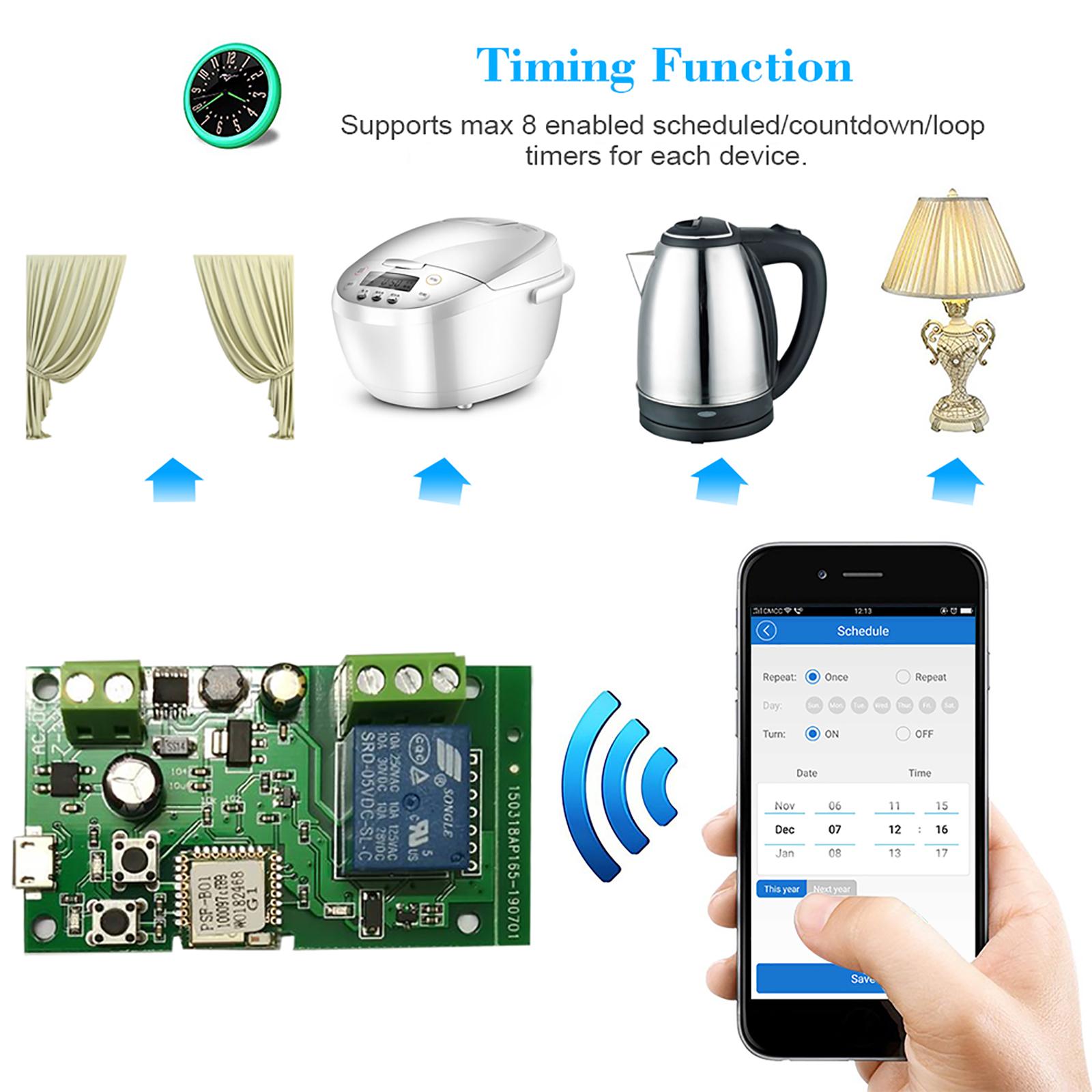 EWeLink DC5V 12V 24V 32V Wifi Switch Wireless Relay Module Smart Home Automation Modules Phone APP Remote Control Timer Switch Alexa Google Home Voice Control for Access Control System Inching/Self-Locking