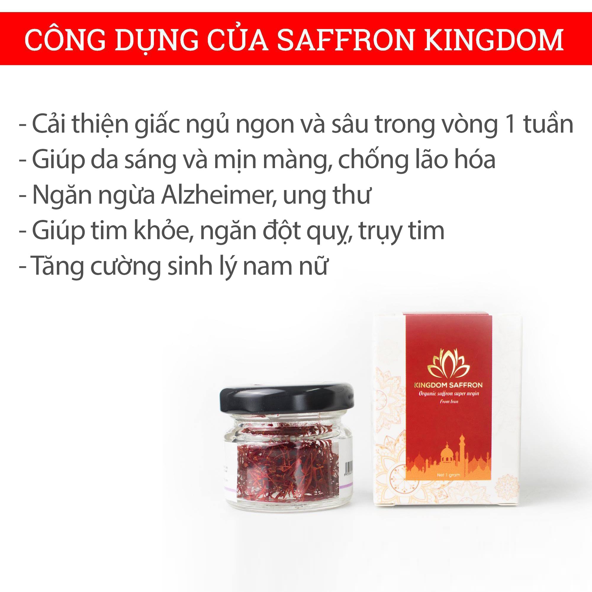 Saffron nhụy hoa nghệ tây Kingdom Herb Iran loại super negin thượng hạng hộp 2 gram (tặng bình thuỷ tinh cao cấp và táo đỏ)