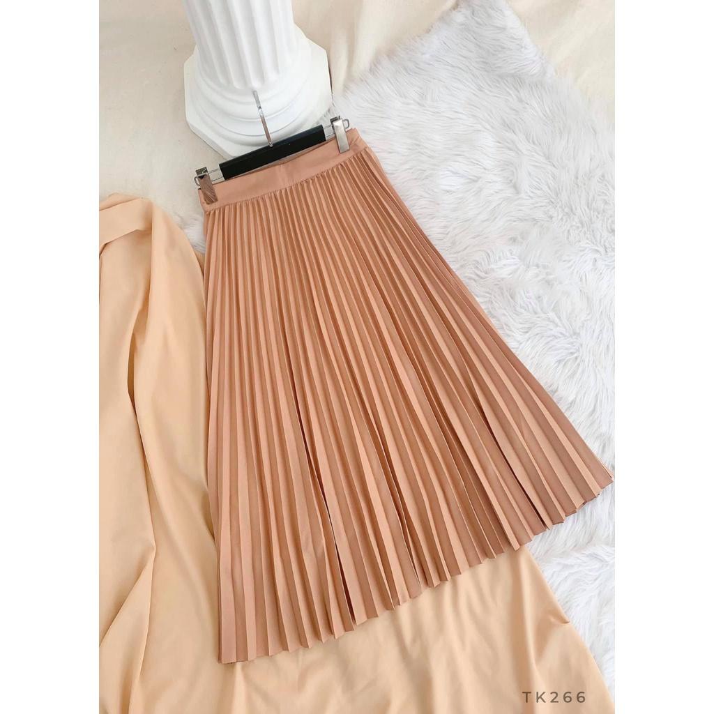 (ẢNH THẬT) Chân váy midi dập li có 4 màu có size