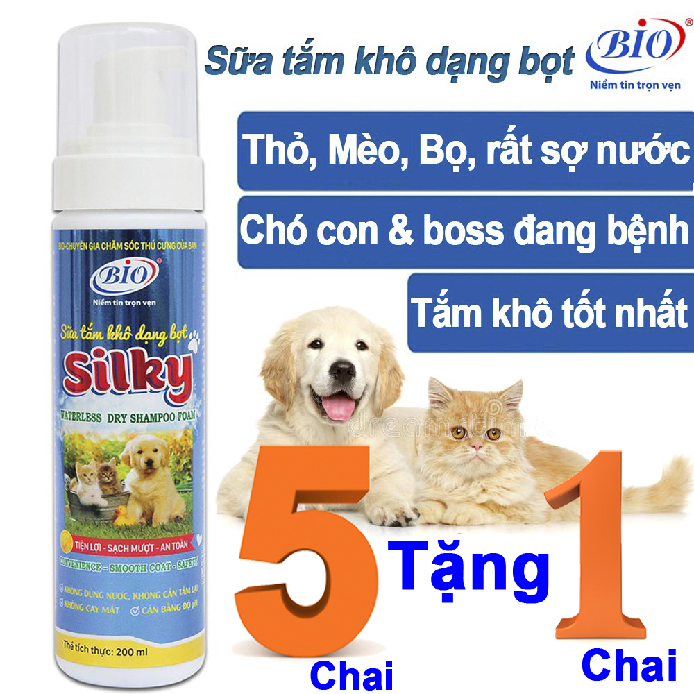MUA 5 TẶNG 1 Sữa tắm khô dạng bọt Bio-Silky cho chó mèo, Làm sạch, lông óng mượt và thơm lâu 200ml-79300