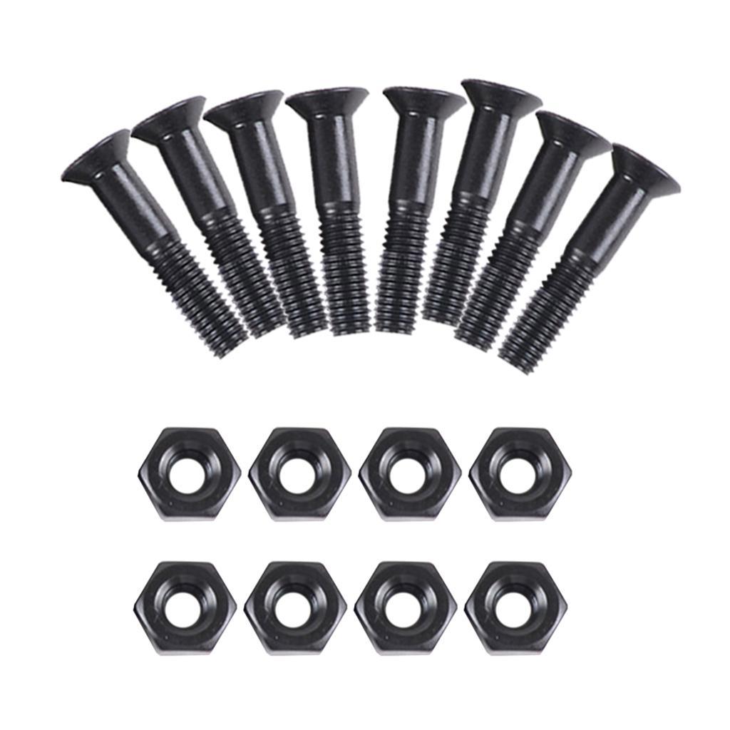 8 Pcs/ Skateboard 25mm Screws Bolts & Nuts Set Replacment - Black
