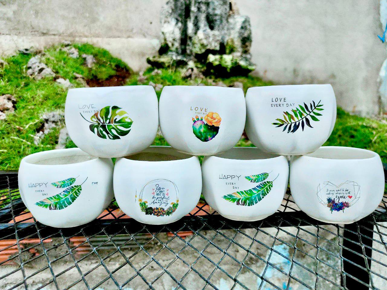 CHẬU SỨ MINI IN HÌNH TRỒNG CÂY CẢNH, SEN ĐÁ, XƯƠNG RỒNG SIZE 8CM