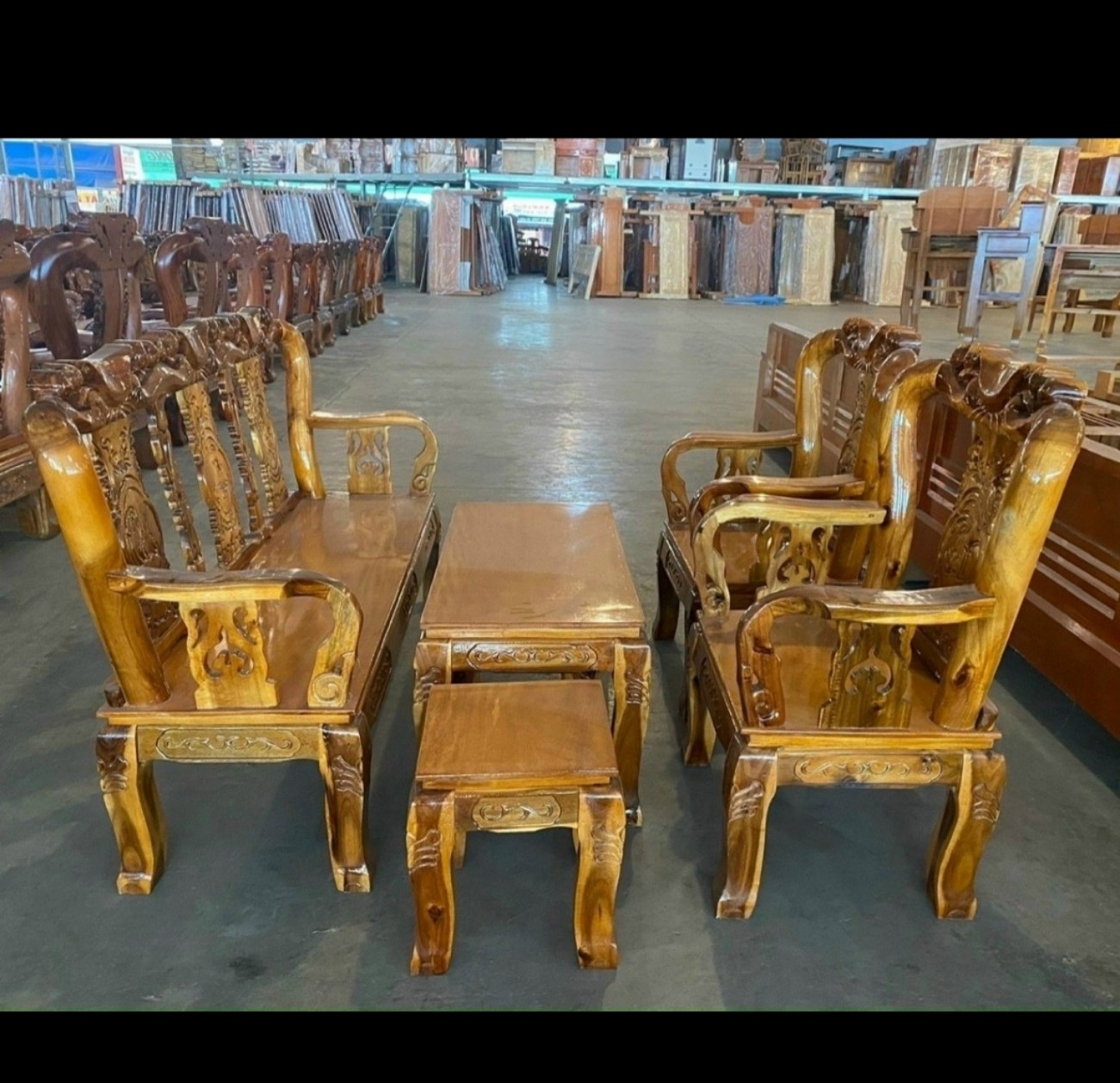 BỘ SALON TRUYỆN TAY 8 -BỘ BÀN GHẾ PHÒNG KHÁCH GỖ BÔNG VÀNG TAY THƯỜNG
