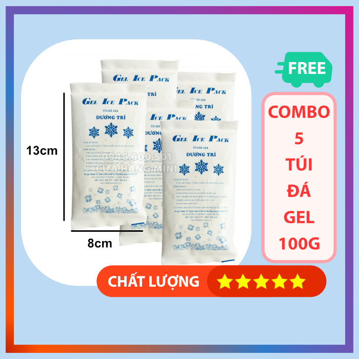 Combo 5 Túi Đá Khô Đá Gel Giữ Lạnh 100g Bảo Quản Đồ Ăn, Kem, Trái Cây