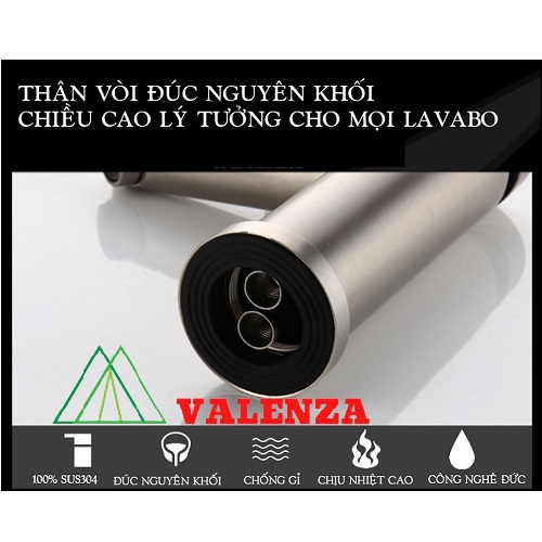 Vòi lavabo nóng lạnh inox sus304 Valenza LVT01 thân tròn kèm dây cấp nước-hàng chính hãng