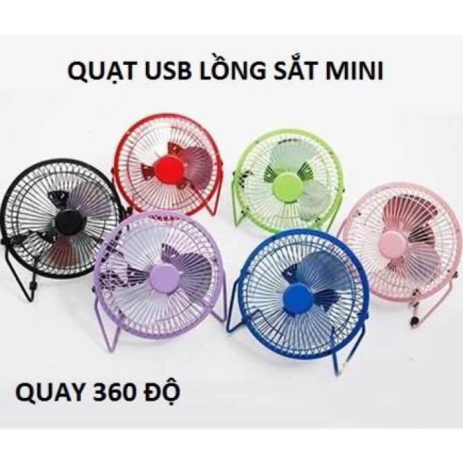 Quạt mini gập 360 độ lồng sắt cánh nhôm cổng USB - Giao màu ngẫu nhiên