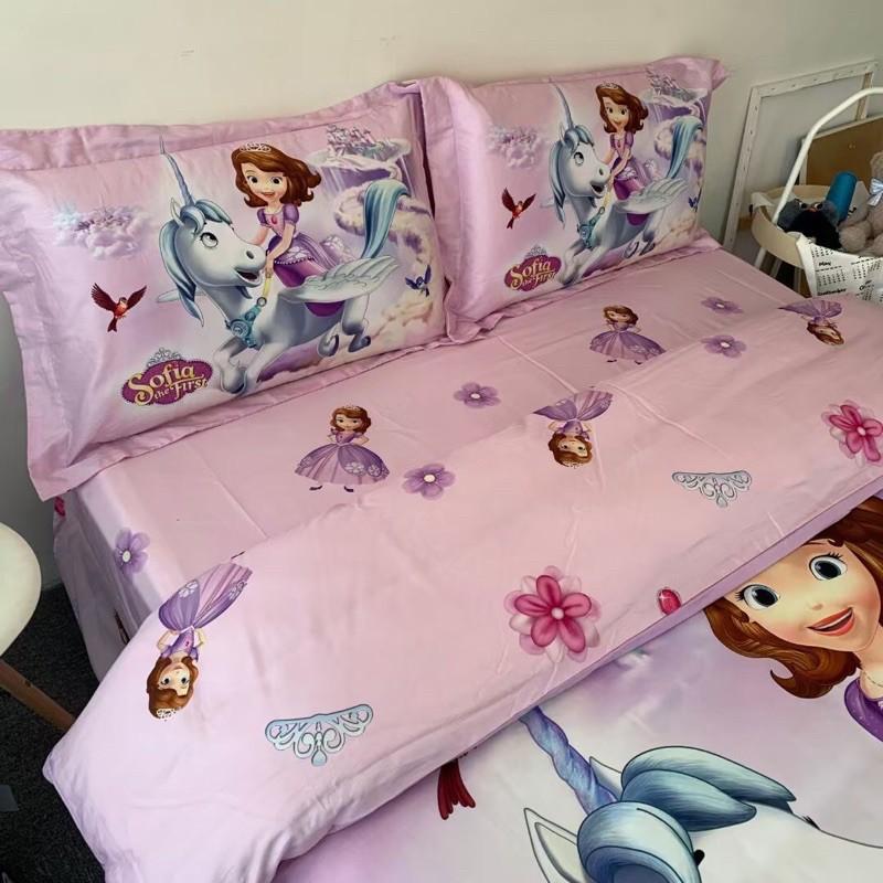 Bộ Chăn Ga Gối Cotton Disney 100%cotton Hàng Nhập Khẩu Cao Cấp 4 Món Hoạt Hình Công Chúa Ngộ Nghĩ