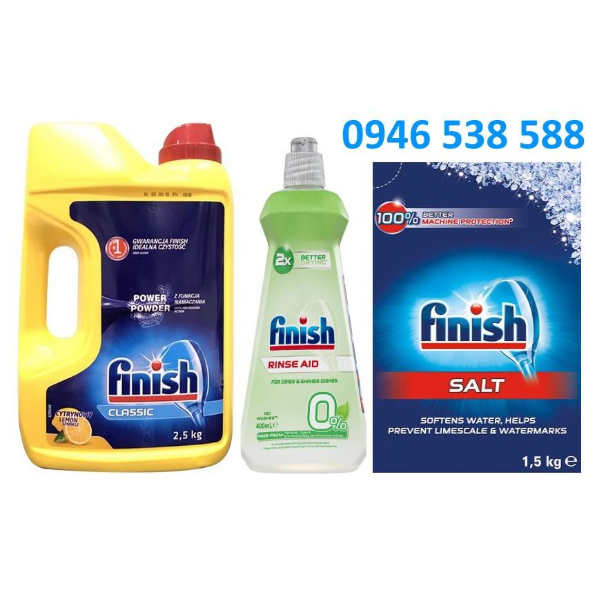 Combo Nước bóng hữu cơ+Bột rửa bát Finish 2,5kg + muối rửa bát chén Finish 1.5kg