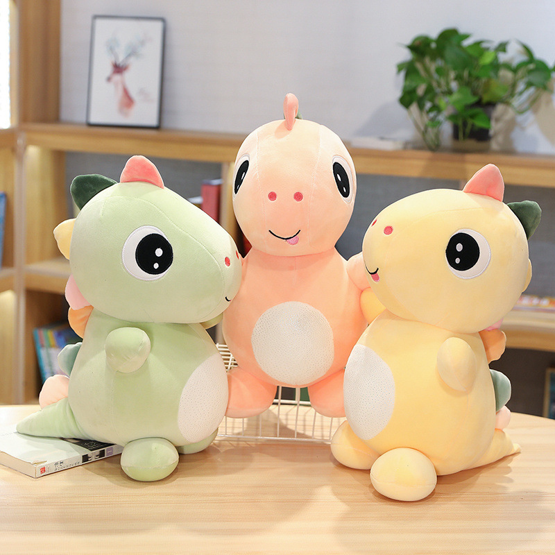 Gấu Bông Khủng Long Mắt Lồi Chibi Đứng Vây 7 Màu Dễ Thương Cho Bé (25cm---&gt;75cm) Vải Miniso Siêu Mềm Mịn, An Toàn (Tặng Kèm 1 Ví Da 12 Ngăn Đựng Thẻ ATM, CCCD)