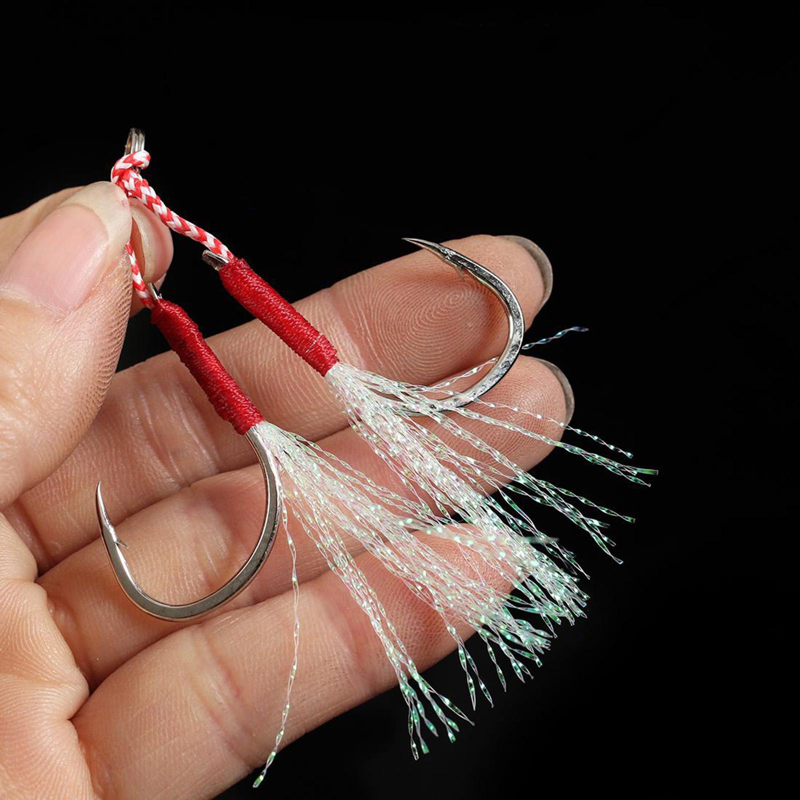 10 móc câu cá với đầu móc bằng thép gai được mài sắc nét ,Lông màu sáng thu hút cá cắn câu