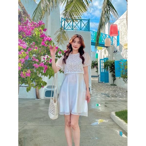 Váy dài yếm hoa thắt nơ bên eo hàng thiết kế vnd0722v03 by germe