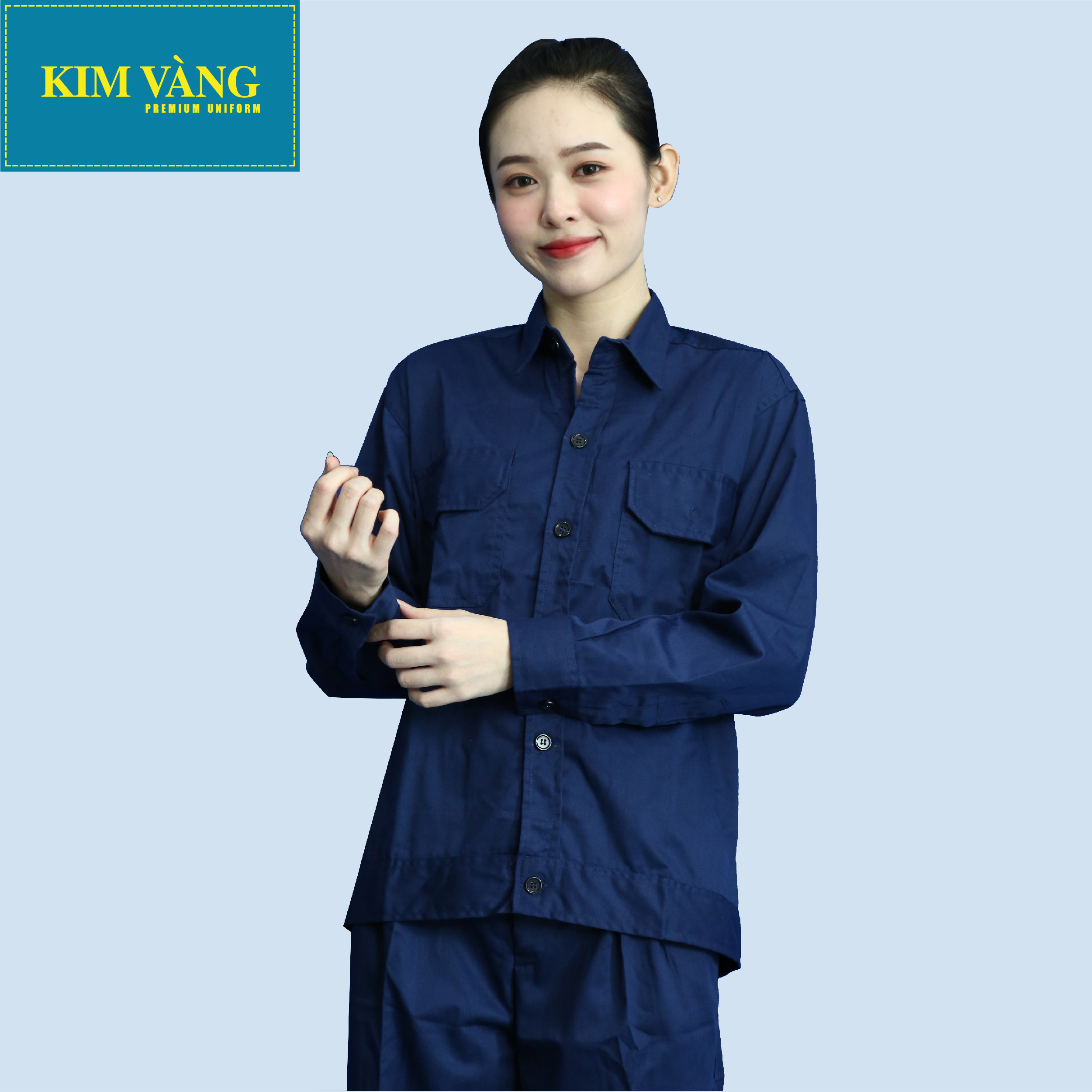 Bộ đồng phục cơ khí nữ cho công nhân nam nữ đồng phục bảo hộ lao động chất liệu Kaki TC cao cấp - Màu xanh đậm