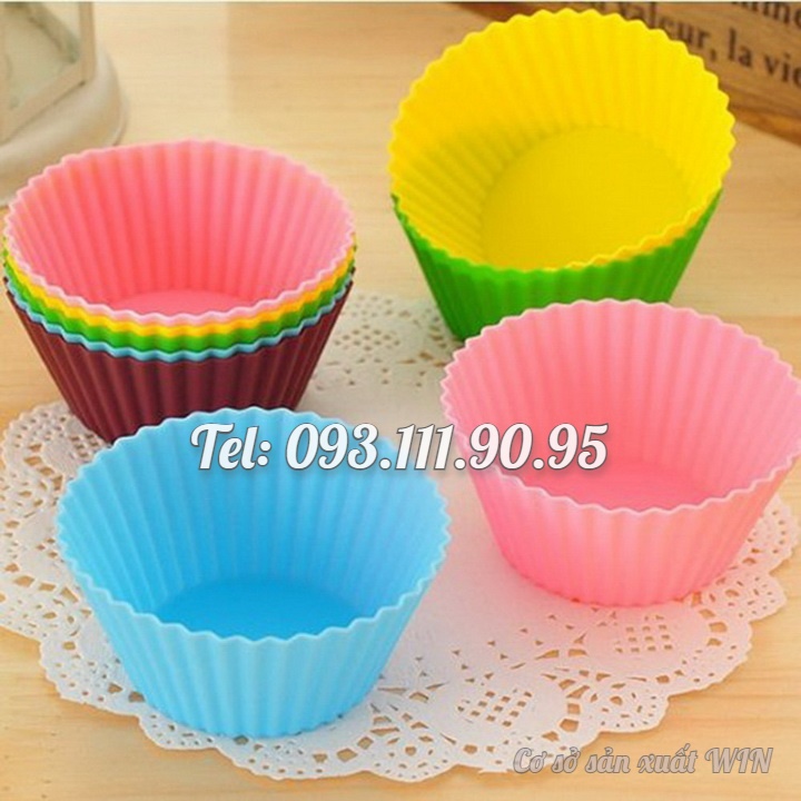 Bộ 10 khuôn silicon 3 lớp làm bánh, rau câu, bánh bông lan, bánh da lợn hình tròn Cupcake – Mã số 1133