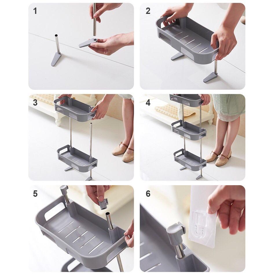 KỆ ĐỂ ĐỒ NHÀ BẾP ĐỰNG GIA VỊ , KHAY ĐỂ ĐỒ NHÀ TẮM NHÀ VỆ SINH HÍT CHÂN KHÔNG 2 TẦNG ĐA NĂNG TIẾT KIỆM DIỆN TÍCH