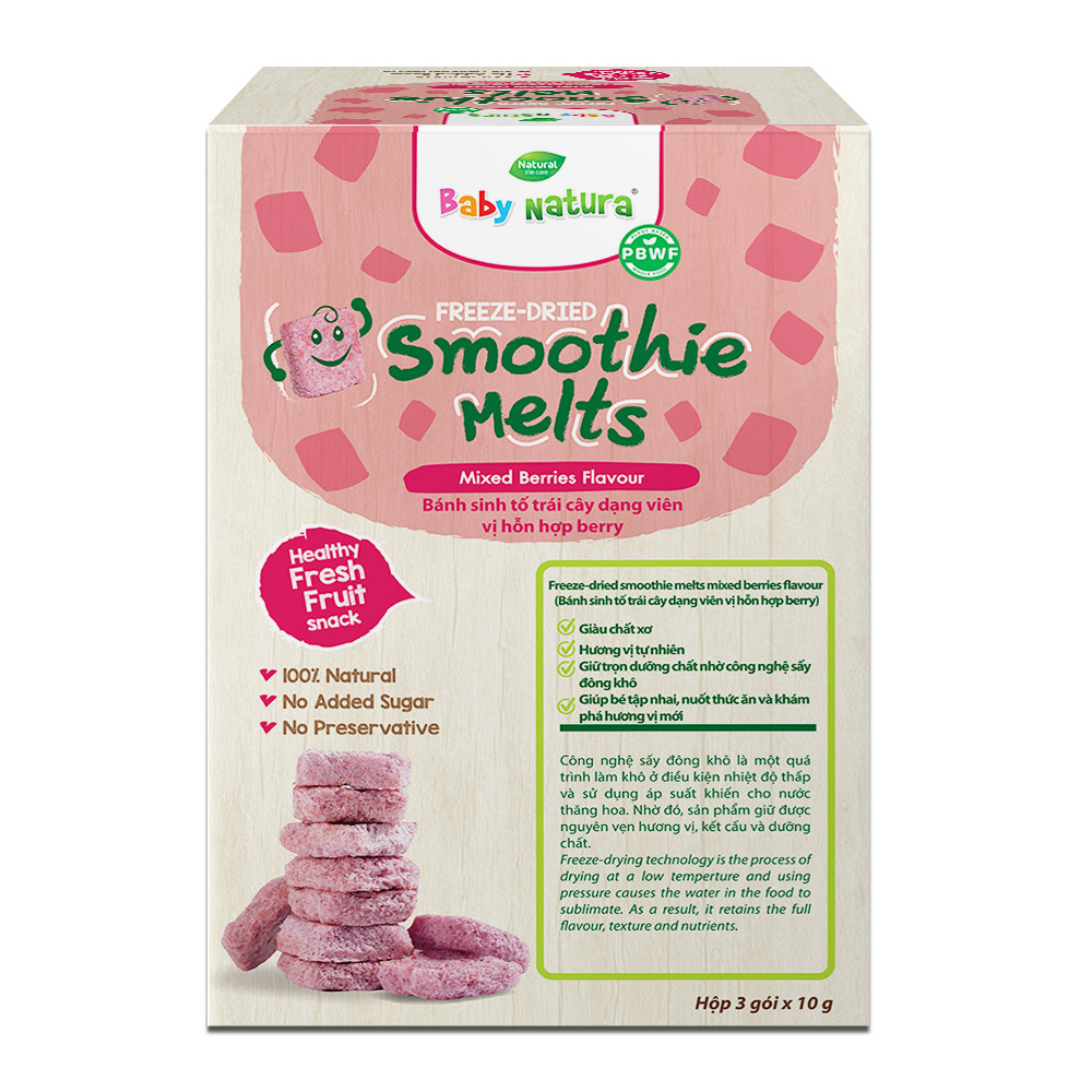 [CHÍNH HÃNG] - BABY NATURA FREEZE-DRIED SMOOTHIE MELTS BERRIES FLAVOUR - Bánh ăn dặm sinh tố dạng viên vị trai cây và quả mọng cho bé từ 8 tháng tuổi trở lên