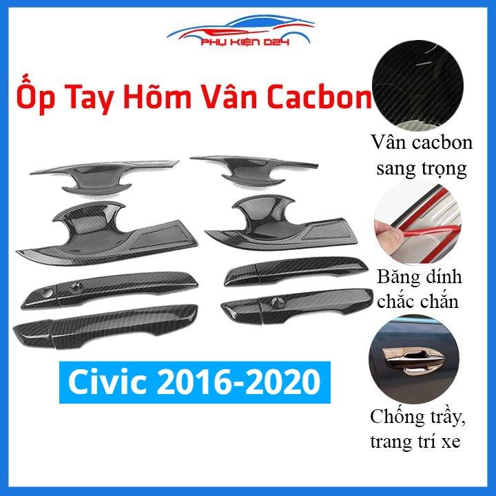 Ốp tay hõm Civic 2016-2017-2018-2019-2020 vân carbon, mạ crom chống trầy bảo vệ cửa xe ô tô
