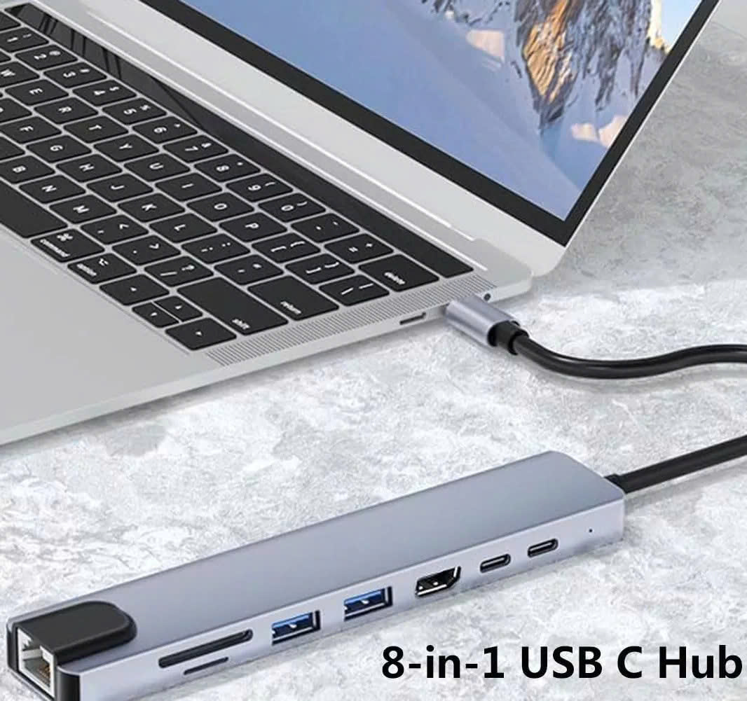 Bộ Chuyển Đổi Hub USB C Hub 8 Trong 1 Type C 3.1 Sang 4K RJ45 Đọc Thẻ SD / TF Cho MacBook Notebook Laptop Máy Tính - Hàng Nhập Khẩu