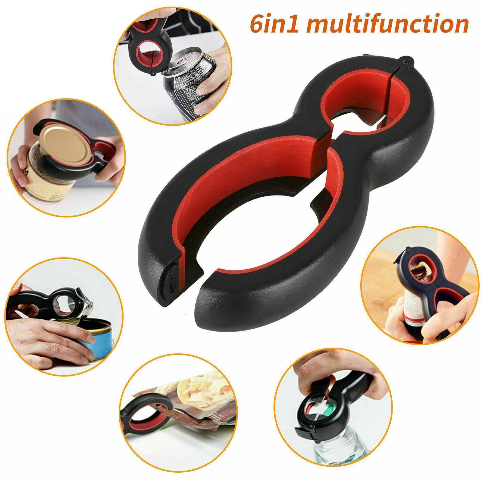 6 in 1 Multi Opener Bottle Cans Opener Kitchen Jar Twist Off  Lid Tool