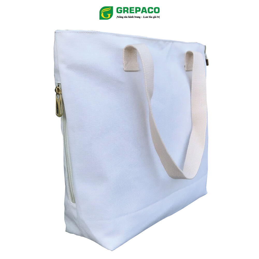 Túi Tote Nữ Grepaco Xách Vải Bố Canvas Cao Cấp In Chữ Đẹp Đeo Chéo Vai Có Khóa Kéo Nhiều Ngăn Dùng Đi Học, Làm Công Sở, Du Lịch Phong Cách Thời Trang Hàn Quốc - Tặng Túi Đựng Mỹ Phẩm