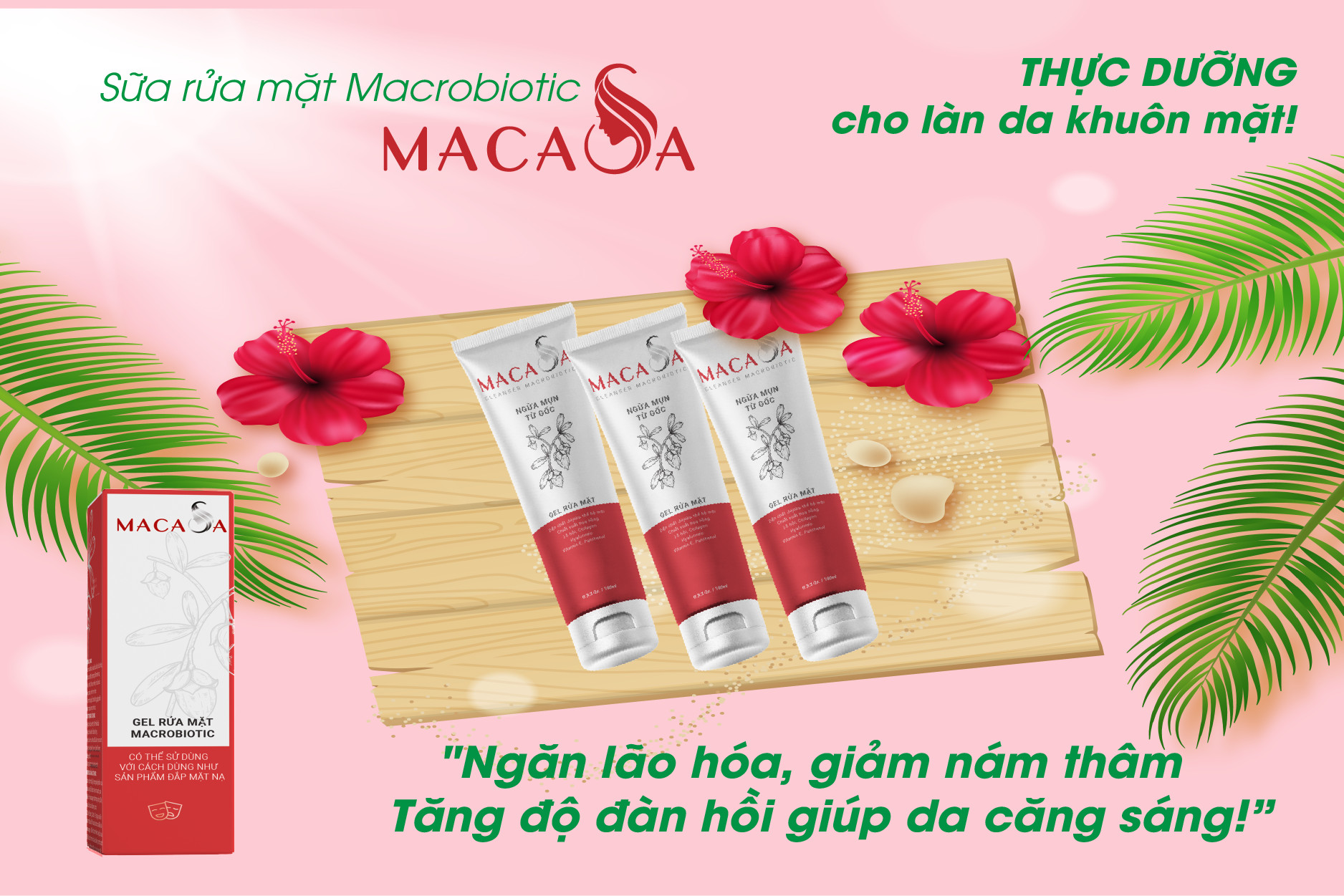 Gel rửa mặt Macrobiotic Cleanser Macrobiotic Macasa thế hệ mới vừa làm sạch ngăn ngừa mụn, se khít lỗ chân lông, vừa dưỡng da mềm mịn trắng sáng