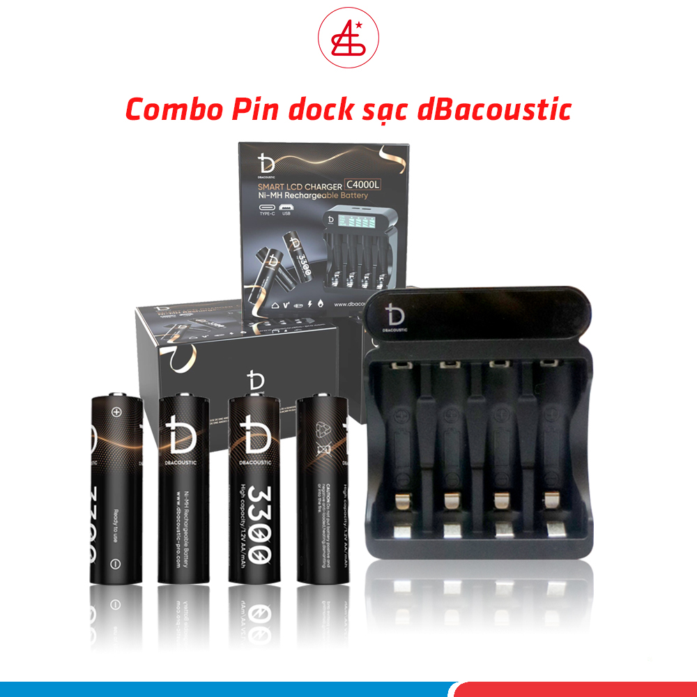 Combo dock sạc kèm 4 viên pin AA 1.2V 3300mAh dBacoustic, hàng chính hãng