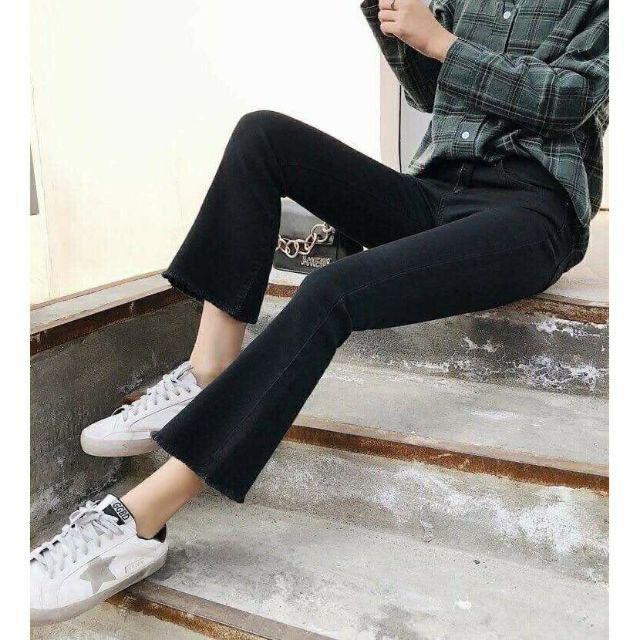 Quần jean Skinny Nữ Ống Loe Đen Trơn, Co giãn 4 chiều, cạp cao tôn dáng