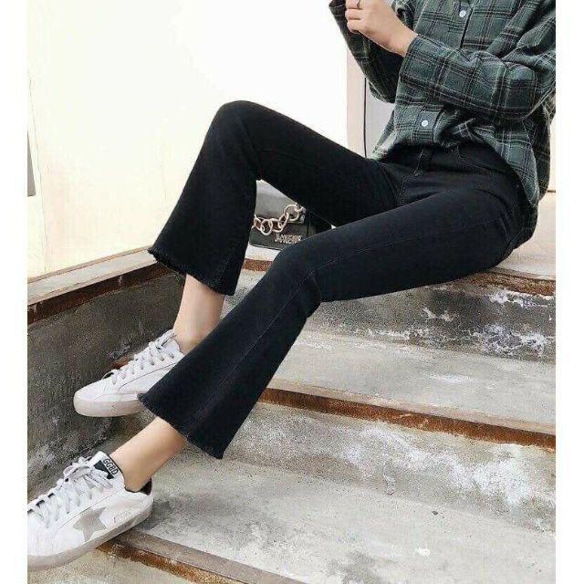 < BIGSIZE 39-95KG> Quần jean Skinny Nữ Ống Loe Đen Trơn, Co giãn 4 chiều, cạp cao tôn dáng