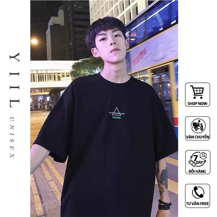 Áo thun nam nữ tay lỡ form rông cổ tròn cao cấp Hàn Quốc in hình tam giác mảnh cotton 100 co dãn 4 chiều YiiL AT03