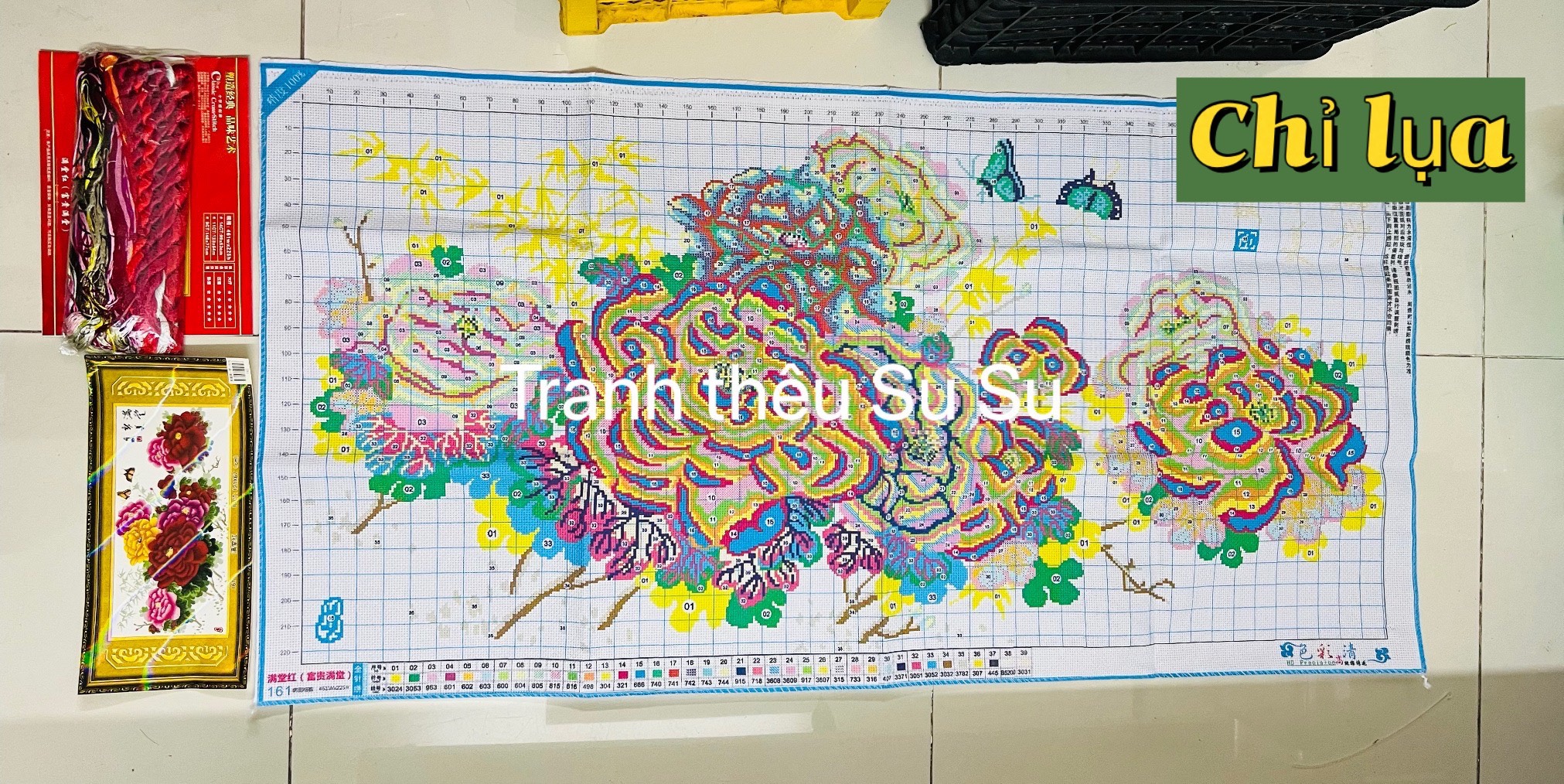 Tranh thêu chữ thập Phật quan âm LV3372, kích thước 32 x 43 cm