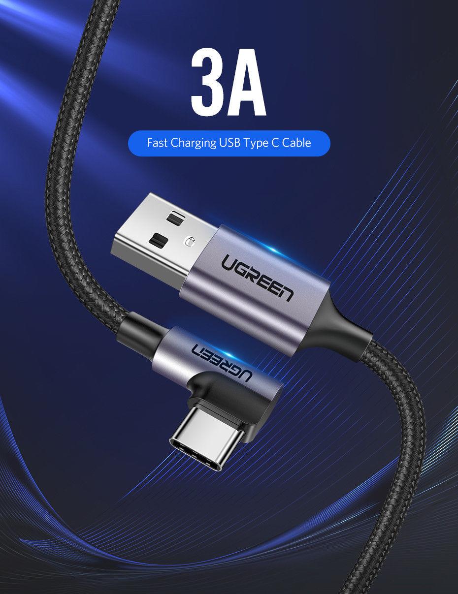 Ugreen UG50941US284TK 1M Dây USB Type-A sang USBType-C vuông góc - HÀNG CHÍNH HÃNG