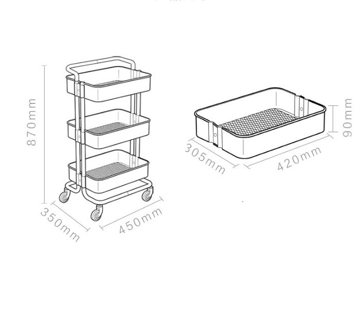 Kệ Sắt Đa Năng 3 tầng Cao Cấp - Có Bánh Xe và Tay Đẩy